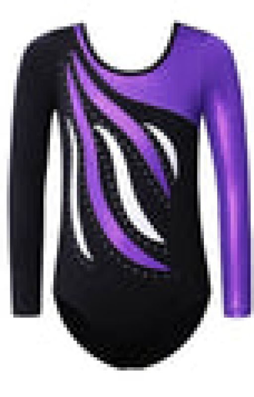 LONG SLEEVE BLACK AND PURPLE CRYSTAL WORKOUT GYMNASTICS LEOTARDS by joystream